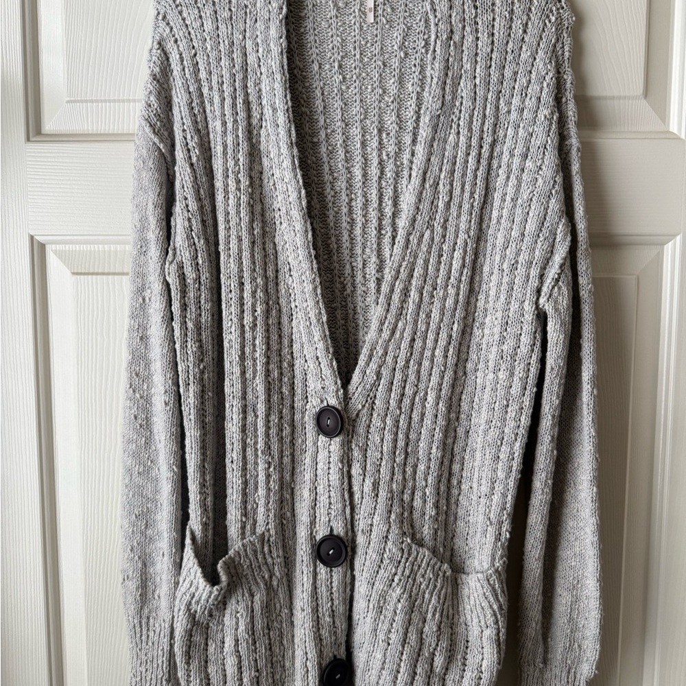 Free People Gray Ribbed Cardigan